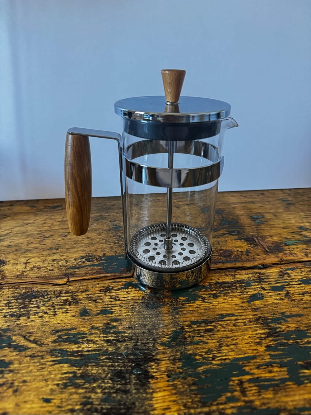 Glass French Press Coffee Maker with Wood Handle and Lid Knob